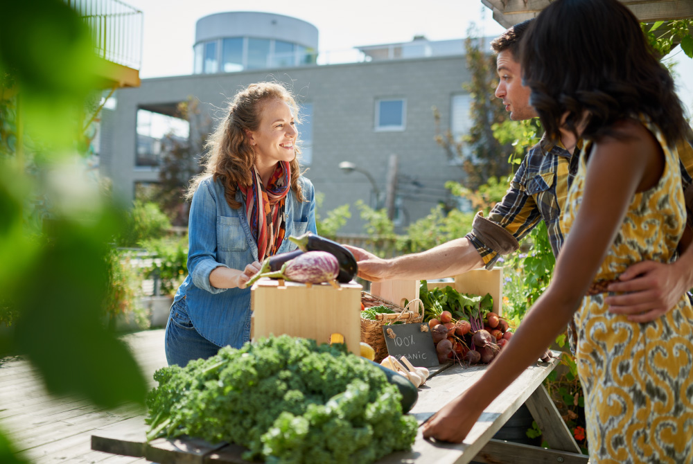 People shopping at outdoor farmer's market