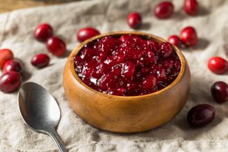 Cranberry wojapi placed in bowl.