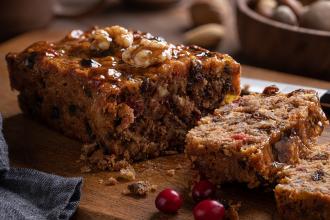 Sliced Fruitcake on a Cutting Board 