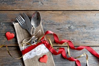 Utensils in Valentine's Day table setting